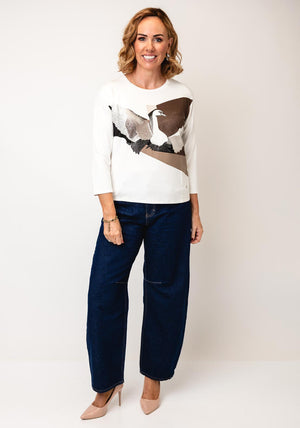 Monari Rhinestone Swan Jersey Top, White