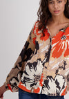 Monari Floral Print Satin Blouse, Orange