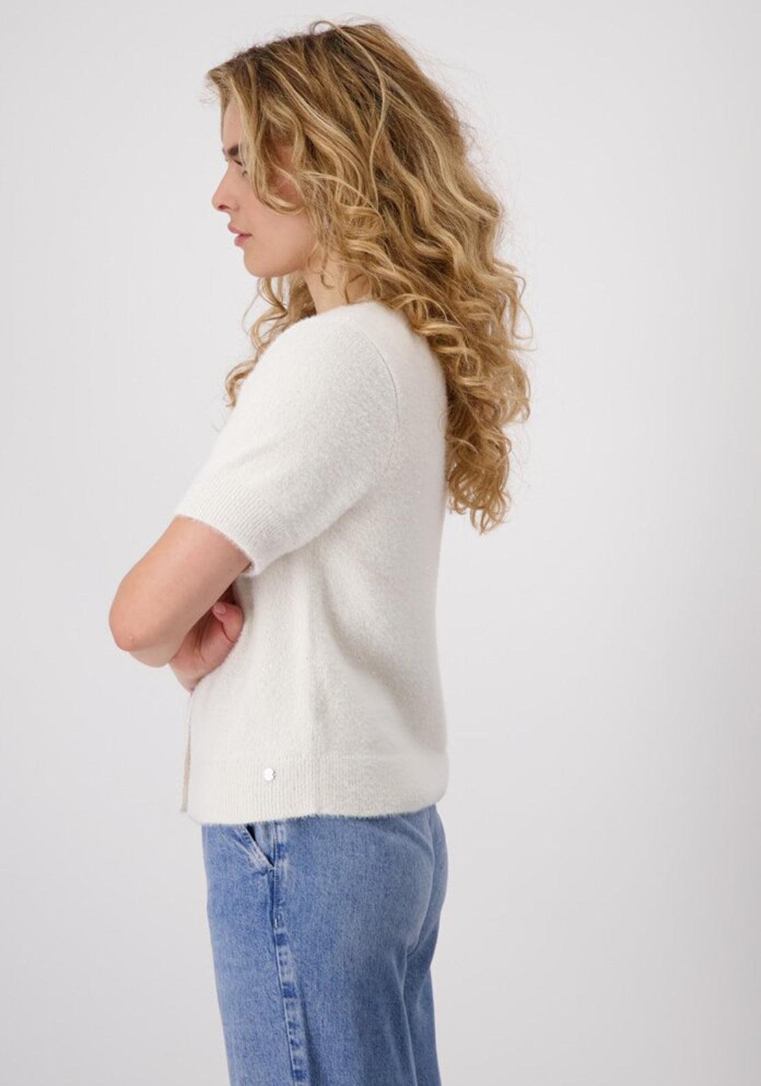 Monari Sequin Buttoned Knit Cardigan, Light Beige