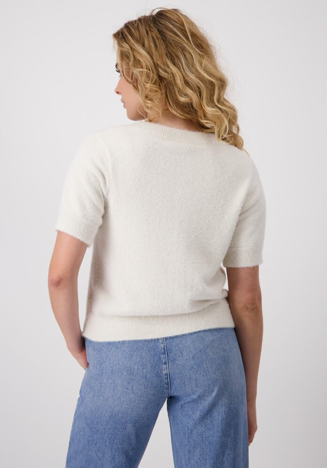 Monari Sequin Buttoned Knit Cardigan, Light Beige