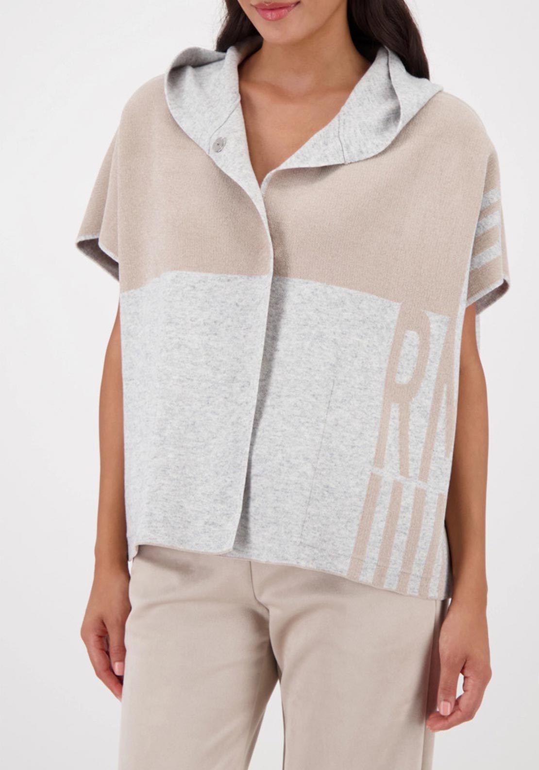 Monari Colour Block Knit Cape, Grey Multi