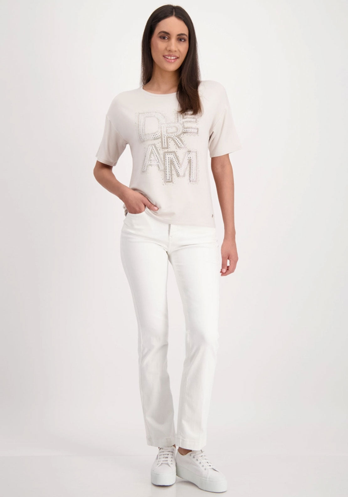 Monari Dream Embellished T Shirt, Beige