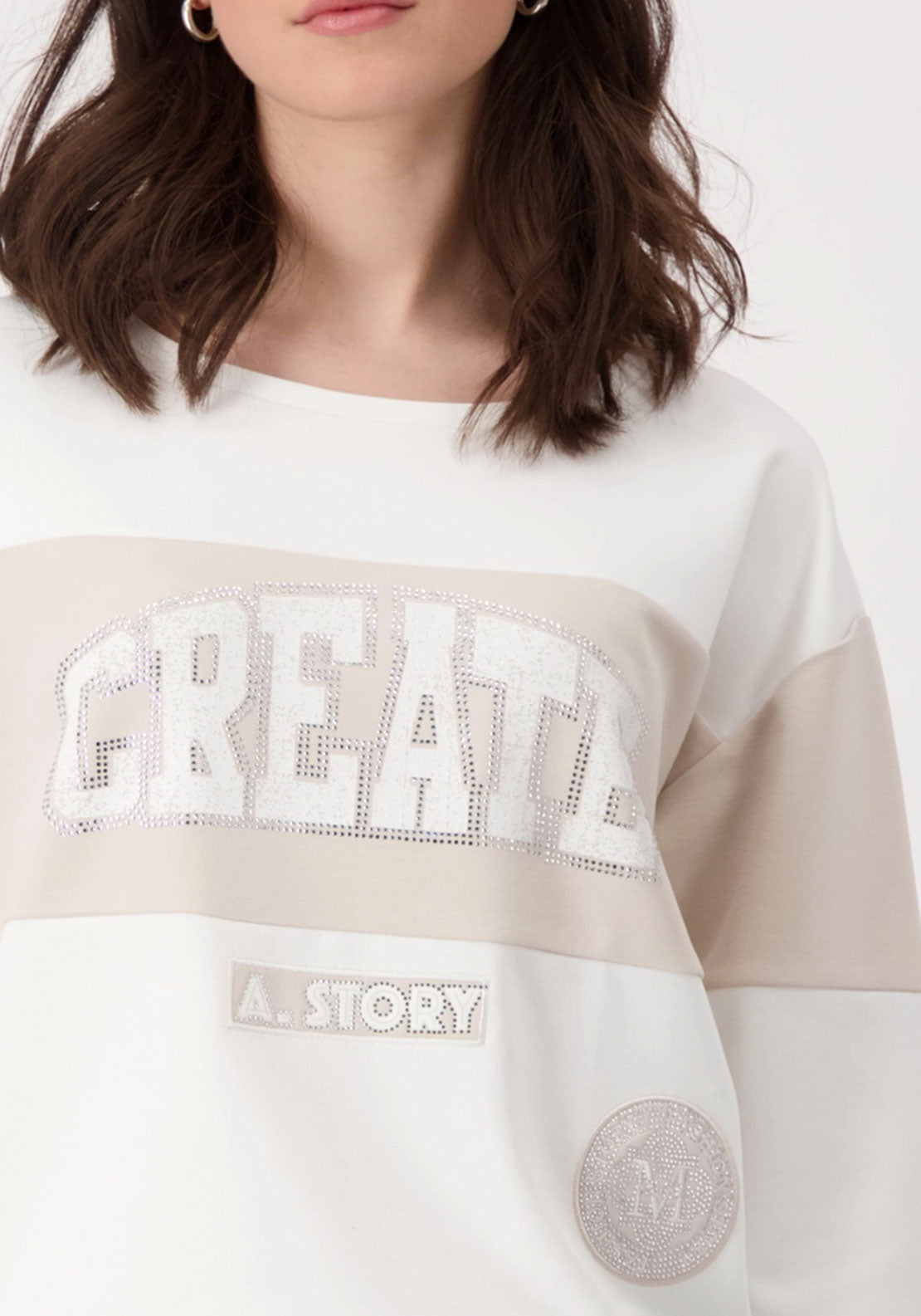 Monari Embellished Colour Block Sweatshirt, White and Beige