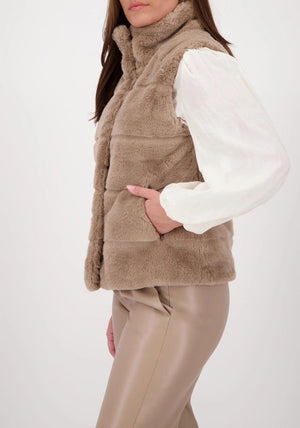 Monari Faux Fur Buttoned Gilet, Brown
