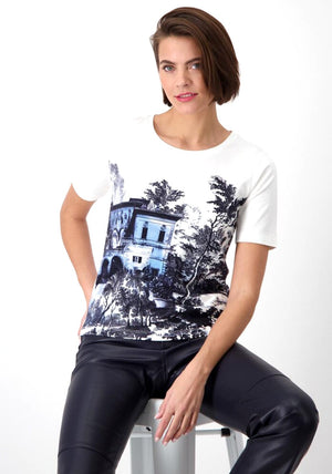Monari English Garden Print T-Shirt, Off White & Navy