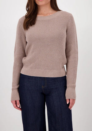 Monari Glitter Knit Round Neck Jumper, Brown