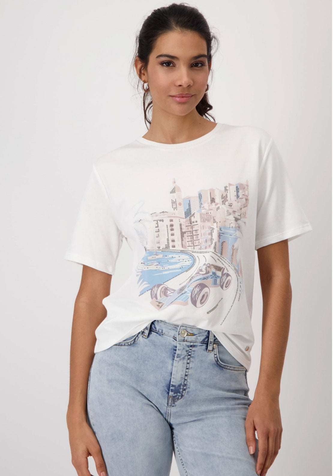 Monari Embellished Graphic T Shirt, White