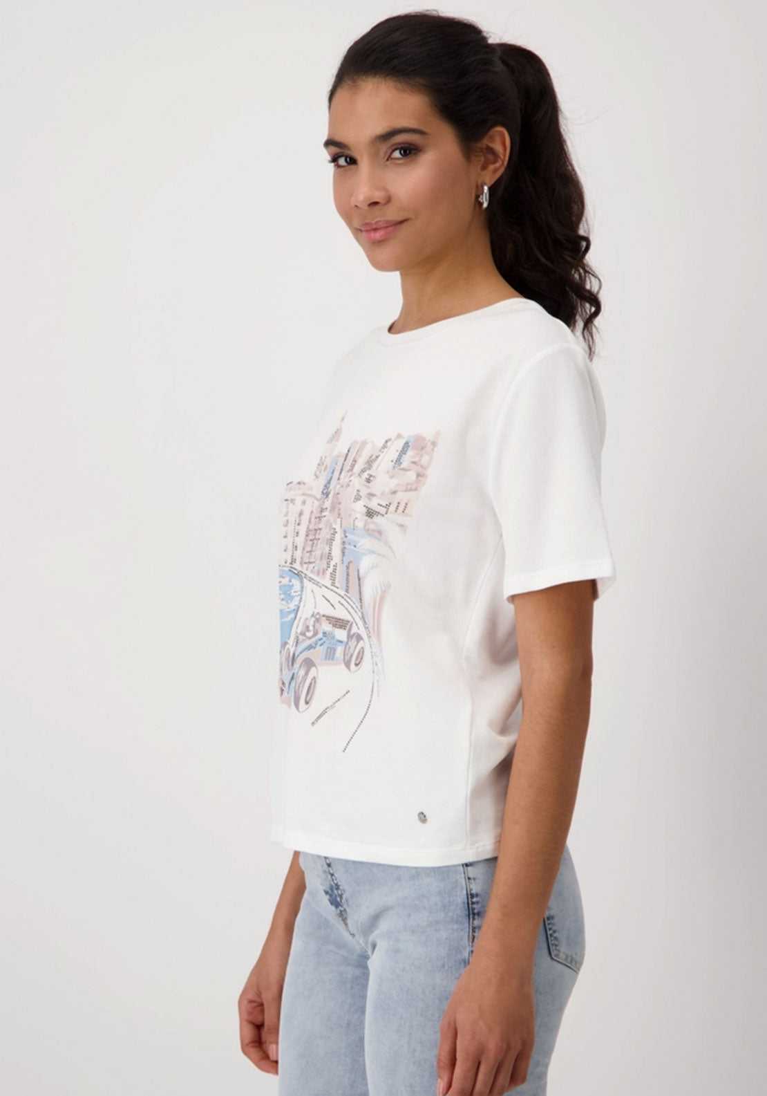 Monari Embellished Graphic T Shirt, White