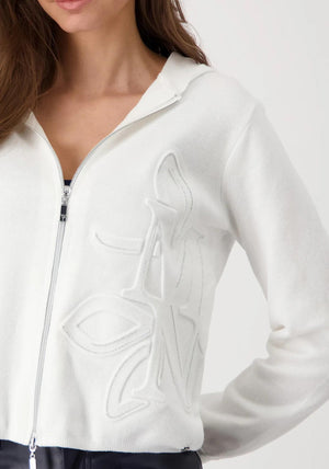 Monari Diamante Detail Hooded Knit Jacket, Off White