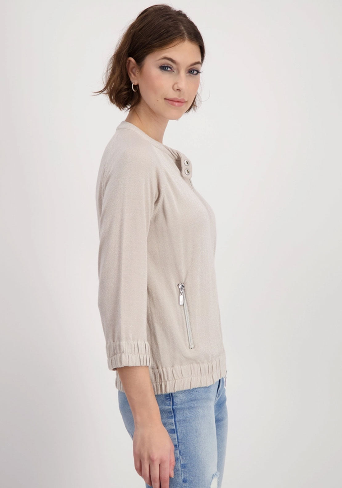 Monari Glitter Zipped Knit Cardigan, Beige