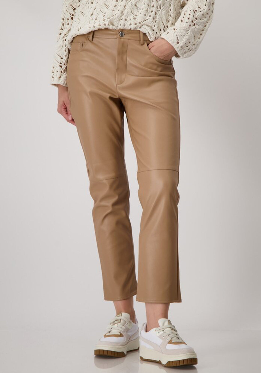Monari Straight Leg Faux Leather Trousers, Tan