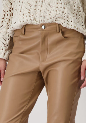 Monari Straight Leg Faux Leather Trousers, Tan