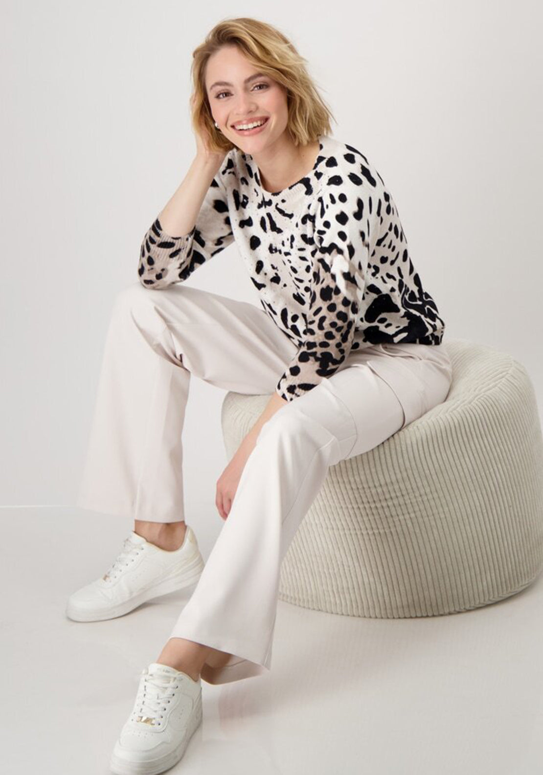 Monari Embellished Knit Leopard Print Jumper, Beige Multi