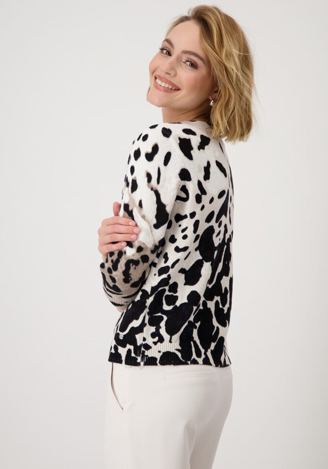 Monari Embellished Knit Leopard Print Jumper, Beige Multi