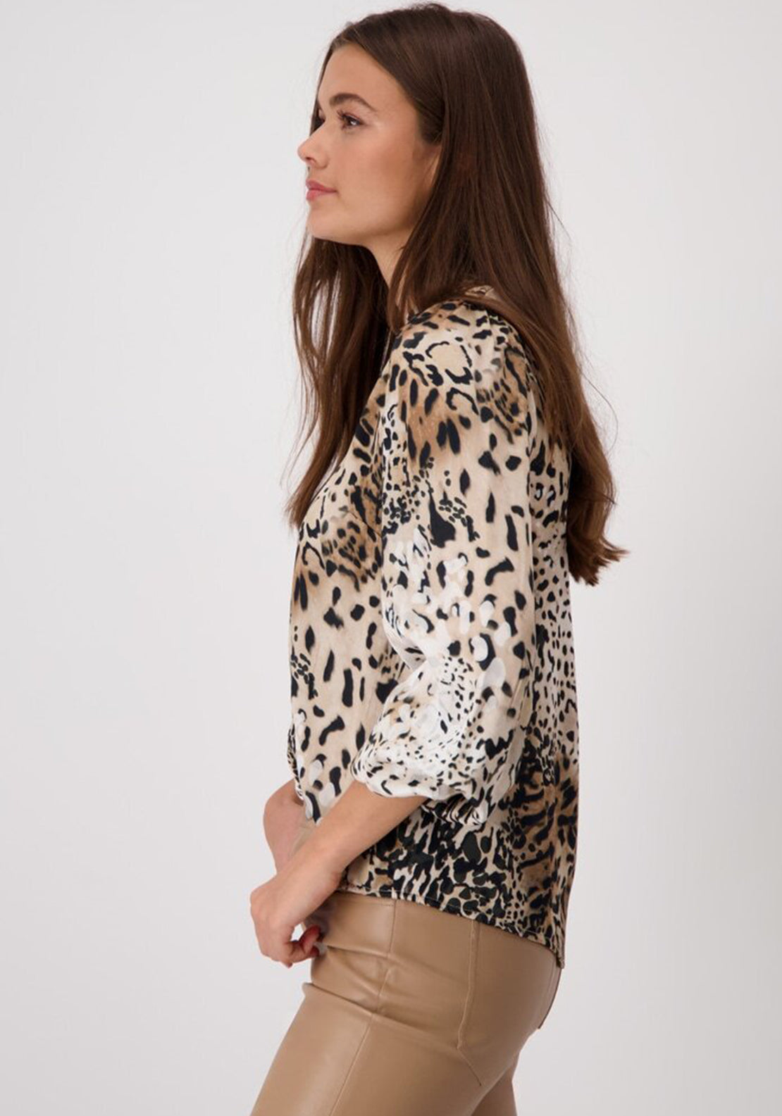Monari Satin Leopard Print Blouse, Beige Multi