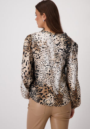 Monari Satin Leopard Print Blouse, Beige Multi