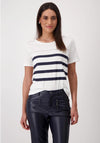 Monari Embellished Striped T Shirt, White and Navy