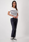 Monari Embellished Striped T Shirt, White and Navy