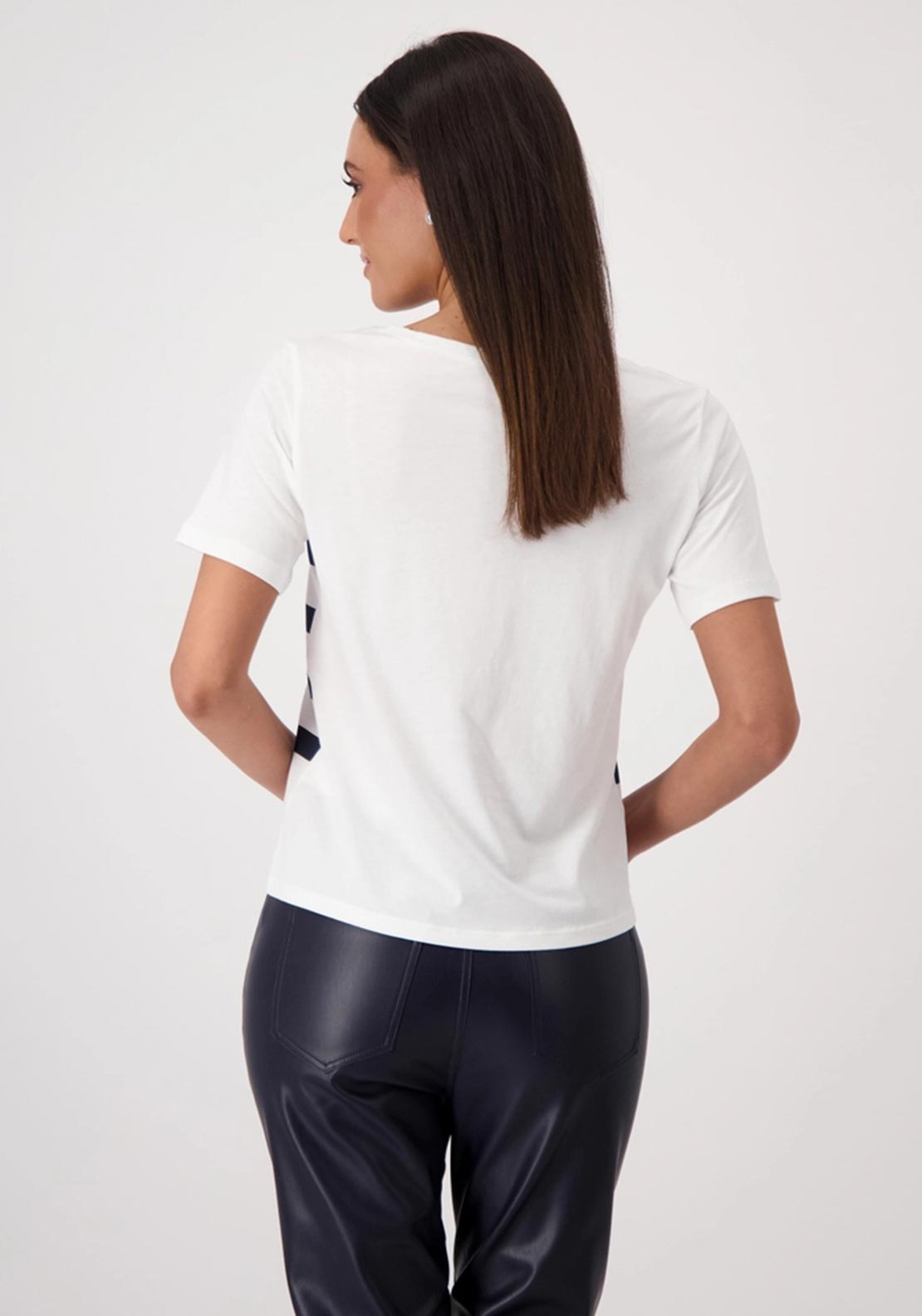 Monari Embellished Striped T Shirt, White and Navy