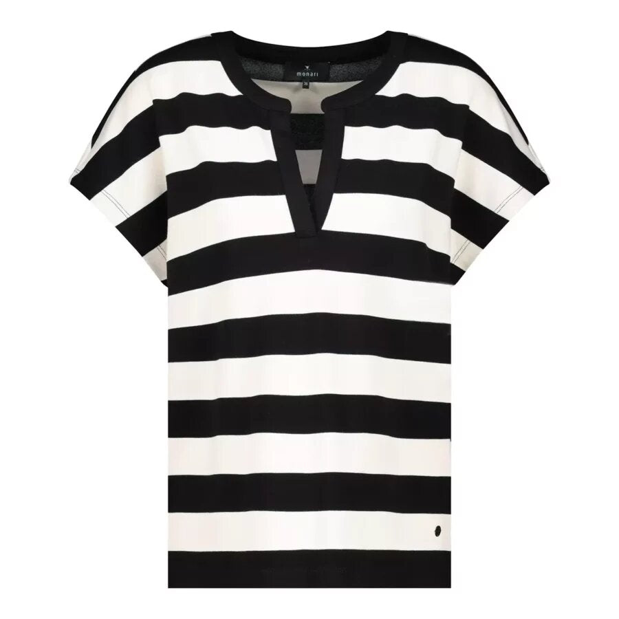 Monari Striped Short Sleeve Top, Black and Cream