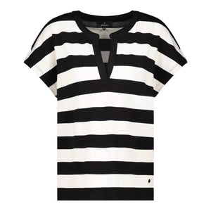 Monari Striped Short Sleeve Top, Black and Cream