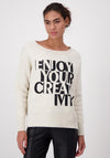 Monari Contrast Text Knit Sweater, Beige