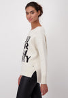 Monari Contrast Text Knit Sweater, Beige