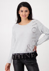 Monari Colour Block Rhinestone Text Sweater, Grey