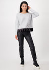 Monari Colour Block Rhinestone Text Sweater, Grey