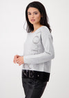 Monari Colour Block Rhinestone Text Sweater, Grey