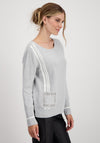 Monari Rhinestone Pocket Rice Grain Sweater, Grey