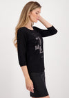 Monari Rhinestone Embellished Round Neck Top, Black