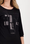 Monari Rhinestone Embellished Round Neck Top, Black