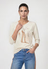 Monari Graphic Print with Rhinestone Detail Top, Cream
