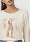 Monari Graphic Print with Rhinestone Detail Top, Cream