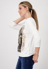 Monari Glitter Text Leopard Print Top, Off White
