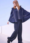Monari Oversized Double Layered Knit Hooded Cape, Navy