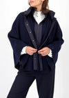 Monari Oversized Double Layered Knit Hooded Cape, Navy