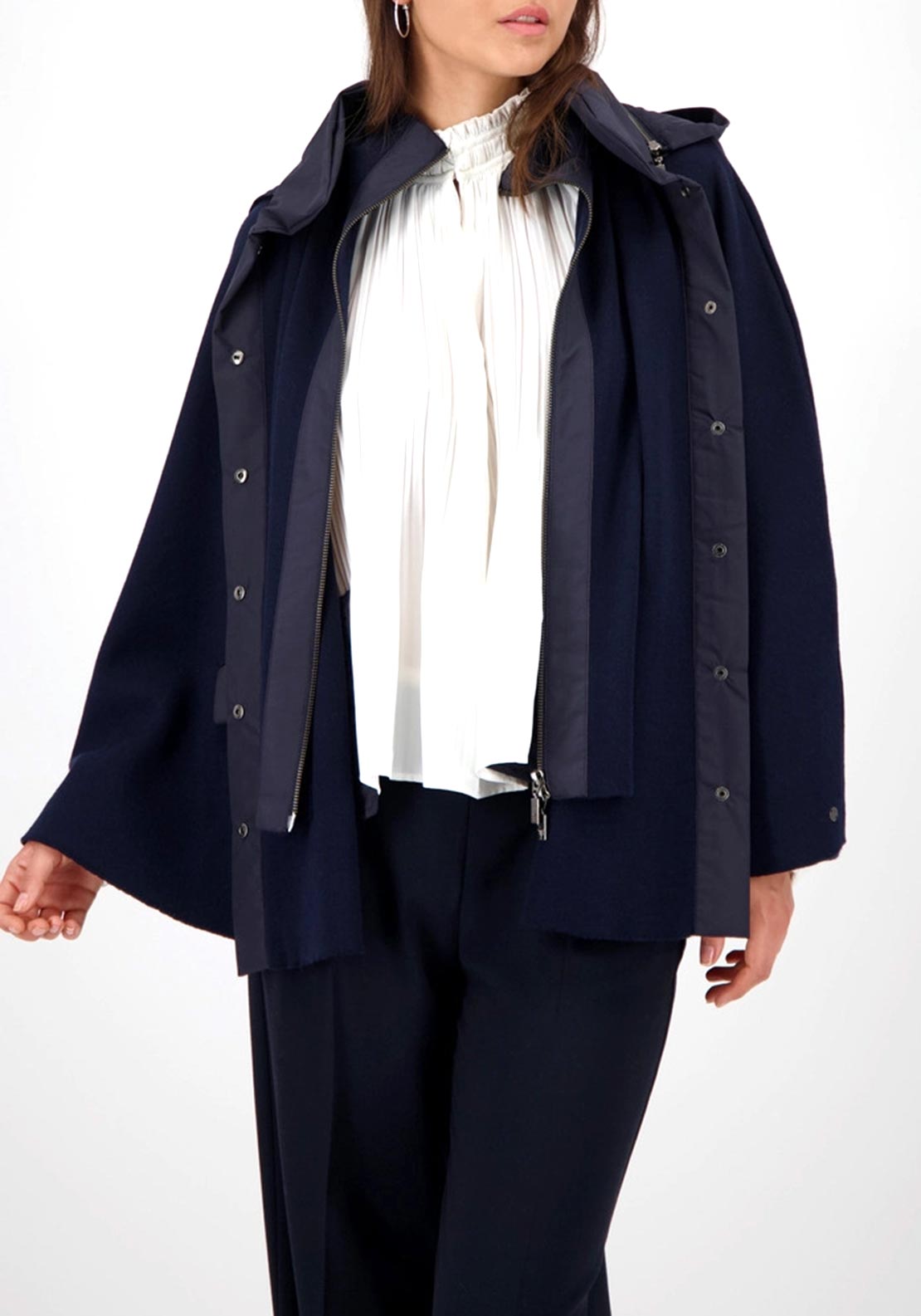 Monari Oversized Double Layered Knit Hooded Cape, Navy