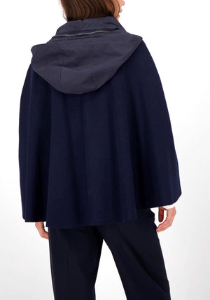 Monari Oversized Double Layered Knit Hooded Cape, Navy
