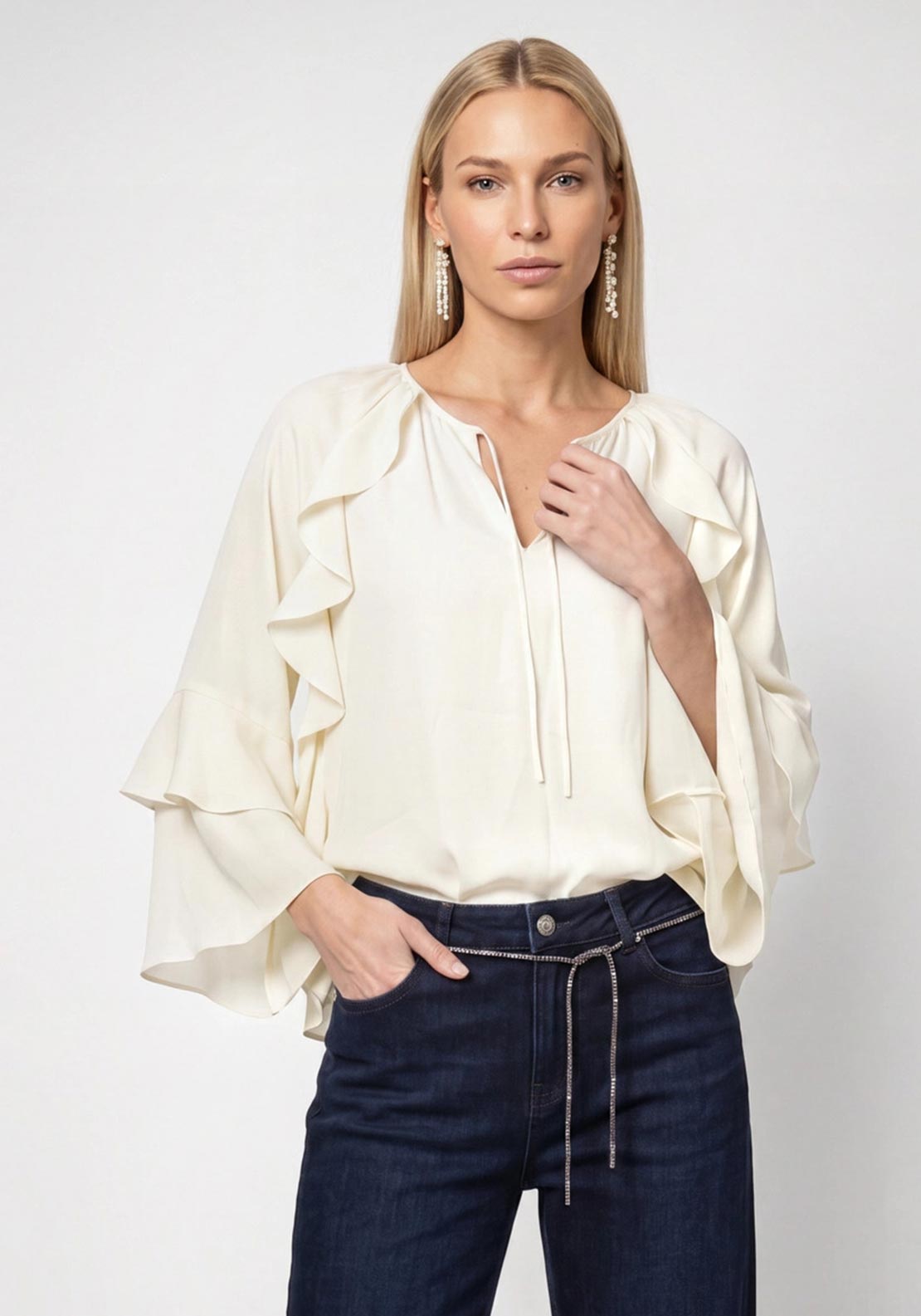 Monari Frill Detail Blouse, Cream