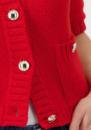 Monari Short Sleeve Knit Cardigan, Red