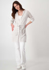 Monari Rhinestone Hooded Lurex Knit Cardigan, Beige
