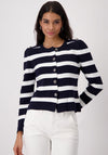Monari Striped Crest Button Cardigan, Navy