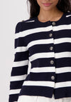 Monari Striped Crest Button Cardigan, Navy