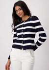 Monari Striped Crest Button Cardigan, Navy