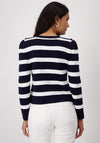 Monari Striped Crest Button Cardigan, Navy