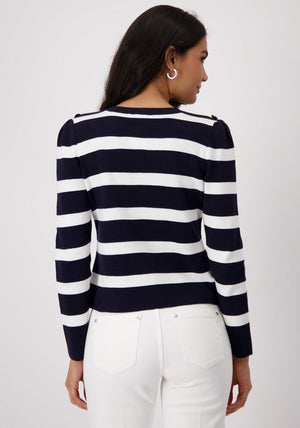 Monari Striped Crest Button Cardigan, Navy