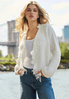 Monari Fringed Sequin Knit Cardigan, Off White
