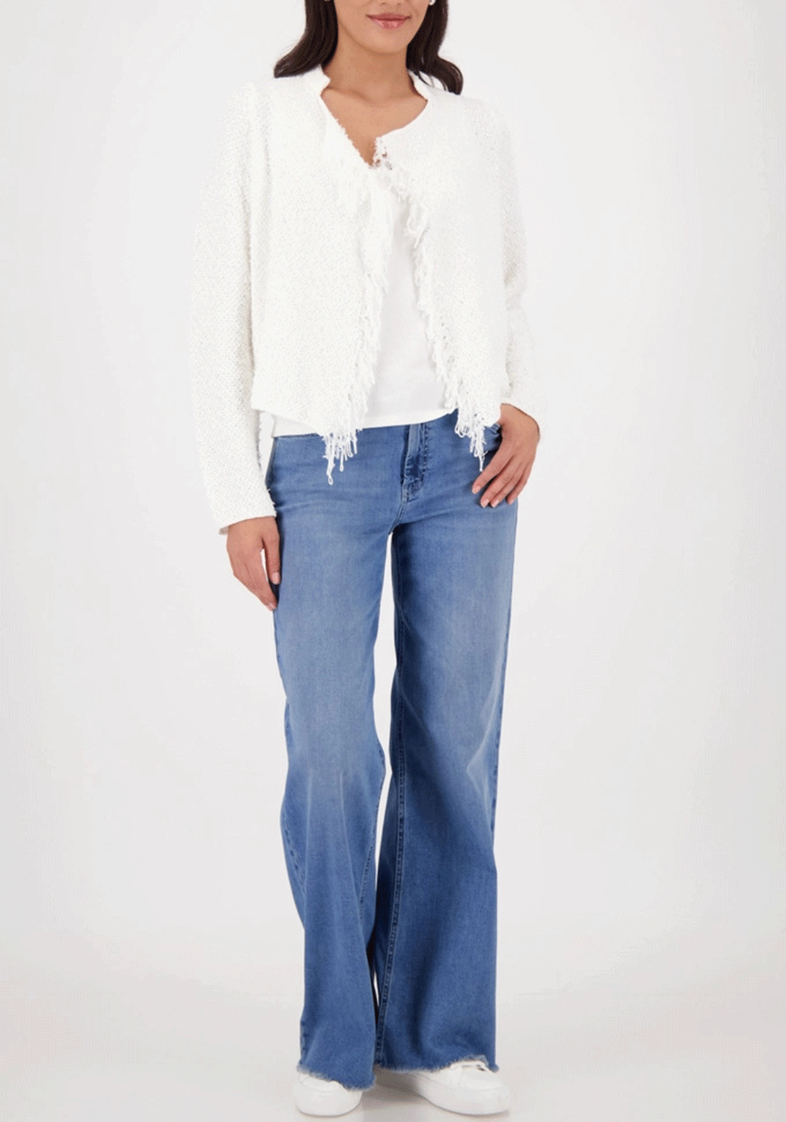 Monari Fringed Sequin Knit Cardigan, Off White